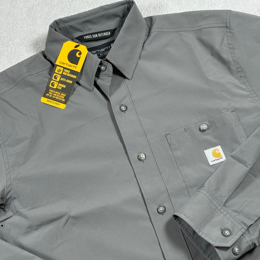 Carhartt Force Sun Defender Relaxed Fit Long Sleeve Shirt Steel Gray Mens Small